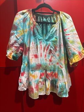 Anthropologie Multicolor Tie-Dye Peasant Top